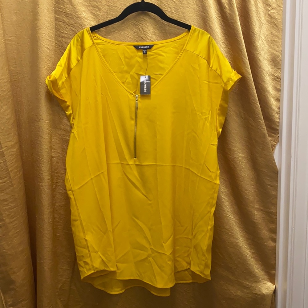Express short sleeve satin blouse- mustard yellow (XL)